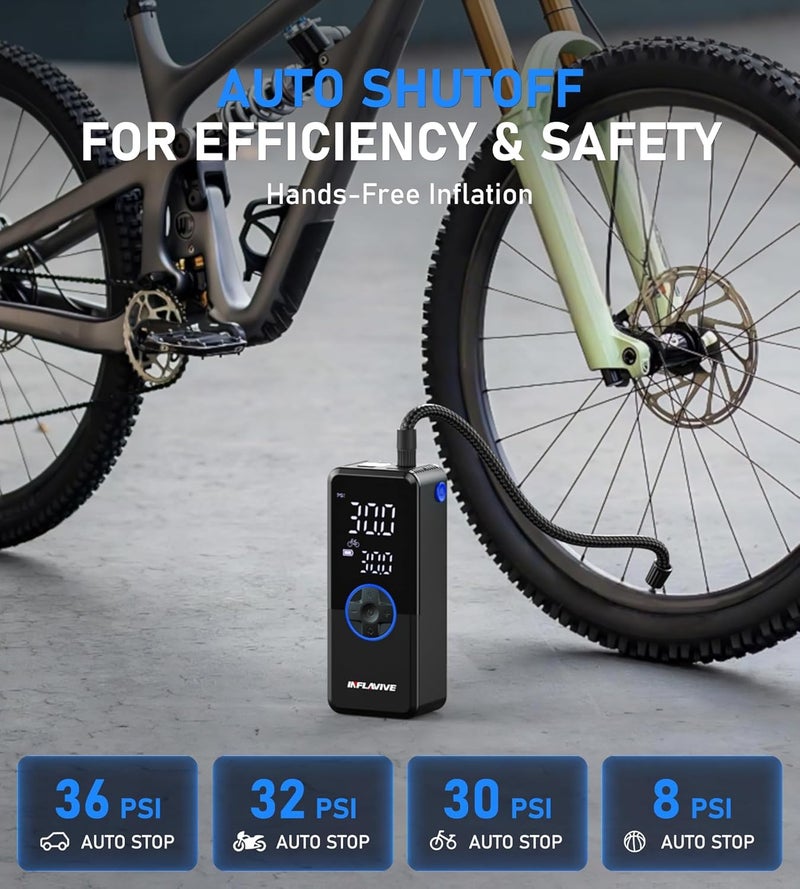 InflaVive Tire Inflator Portable Air Compressor,150PSI Faster Inflation Cordless Tire Air Pump with Digital Gauge,Auto Shut-Off,LED Light,Electric Air Pump for Car Tires,SUV, Motorcycle, Bike, Balls（Blue) - Image 3